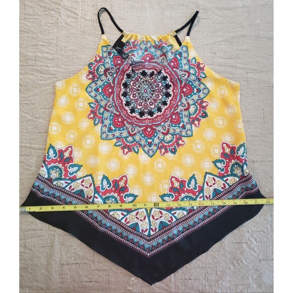 BCX V-Hem Scarf Tank Small Yellow Multi Printed Allover Mandala Sleeveless - Picture 13 of 14